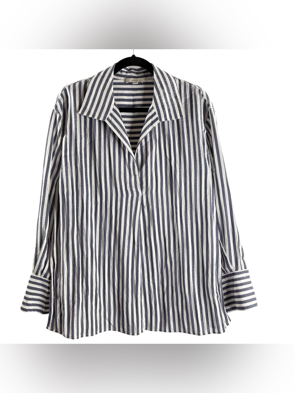 VINCE Blue and White Striped Long-Sleeve Blouse $128
